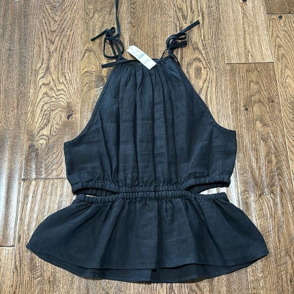 NWT Women’s J Crew Black Halter Tank with cut outs. Sz M - Picture 3 of 3